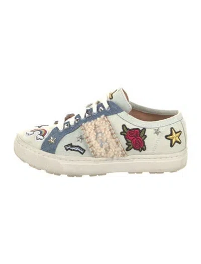 Pre-owned Ugg Denim Floral Print Sneakers In White