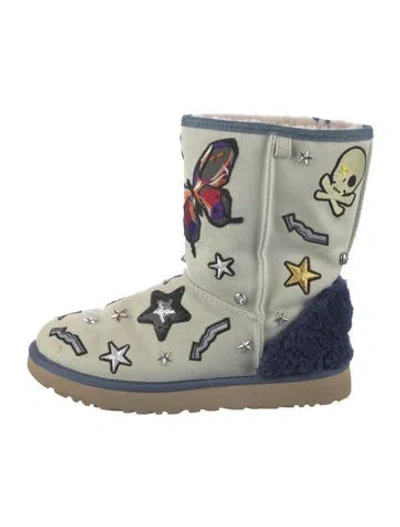 Pre-owned Ugg Denim Graphic Print Boots In Blue