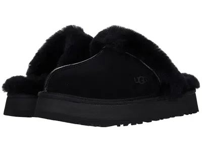 Ugg Disquette Shearling-trimmed Suede Slippers In Black