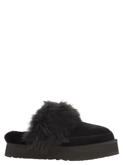 Ugg Disquette Chalet Slippers With Fur And Platform In Black
