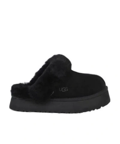 Ugg Disquette Logo Embossed Platform Slippers In Black