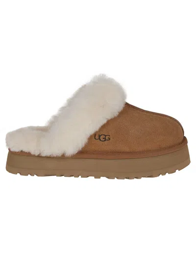 Ugg Disquette Sheepskin And Suede Comfort Slide In Chestnut