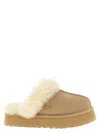 Ugg Sheepskin And Suede Slide With Plush Collar In Neutral