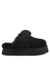 Ugg Disquette Mini Suede Slipper With Sheepskin Collar In Black
