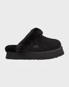 Ugg Plush Lined Black Slip-on Sandals With Thick Sole In Black