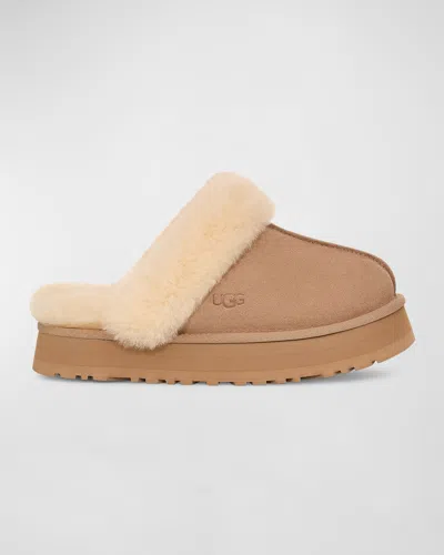 UGG DISQUETTE SUEDE & SHEARLING PLATFORM SLIPPERS