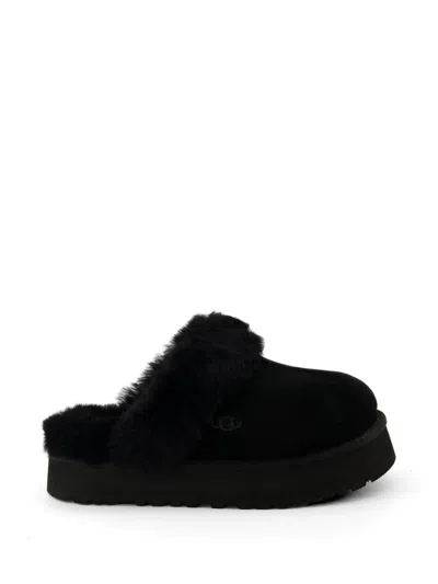 Ugg Disquette Shearling Flatform Slippers In Black