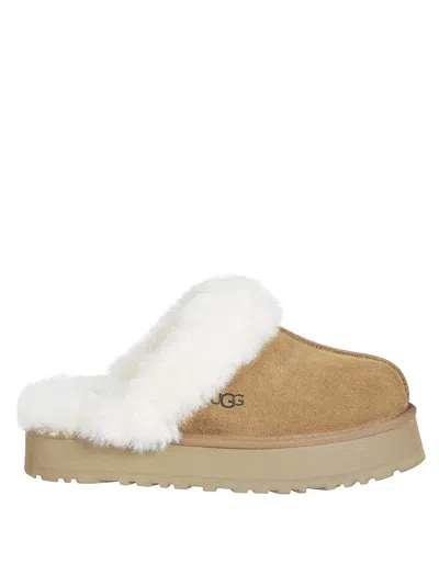 Ugg Disquette Suede Plush Slip-on Flats In Brown