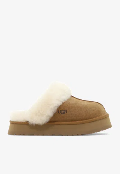 Ugg Disquette Suede Shearling Slippers In Brown