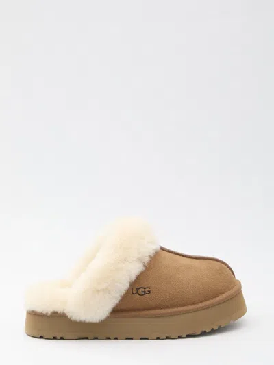 Ugg Disquette Suede Plush Slip-on Flats In Brown