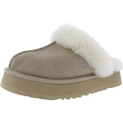 Ugg Disquette Womens Suede Slip On Slide Slippers In Beige