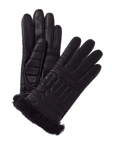 Ugg Dnu Packaway  Logo Quilted Leather Gloves In Black