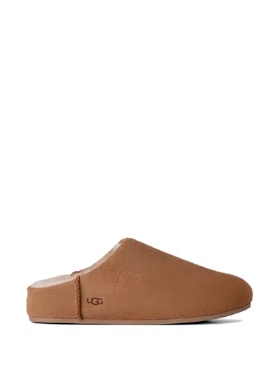 Ugg Suede Slip-on Clogs With Rounded Toe In Brown