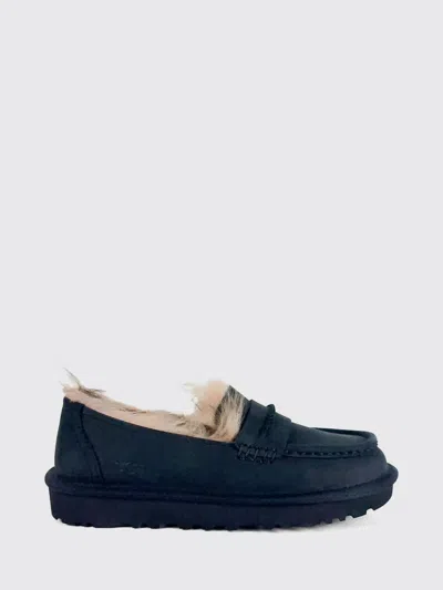 Ugg Ellis Nubuck Leather Penny Loafers With Shearling Lining In Black