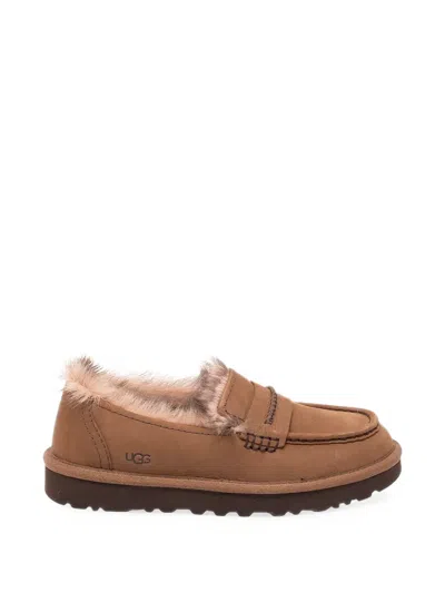 Ugg Ellis Shearling-trim Loafers In Brown