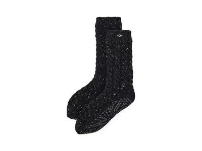 Ugg Elowyn Cable Knit Fleece Lined Women's Quarter Length Socks Shoes Black Confetti, Acrylic/cotton/nyl