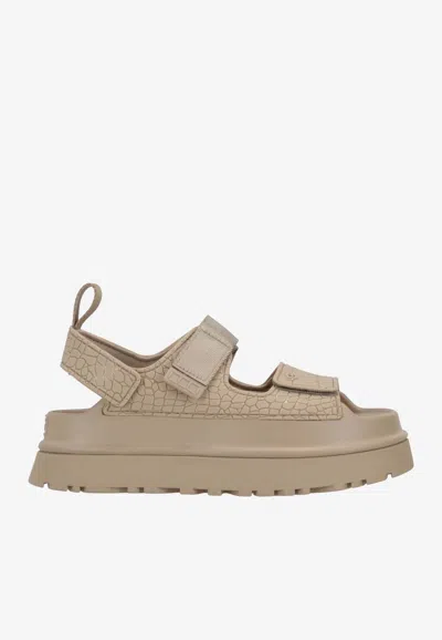Ugg Embossed Leather Sandals In Neutral