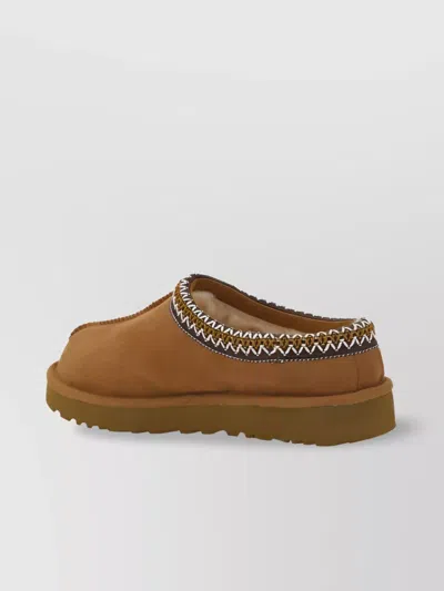 Ugg Embroidered Goatskin Slippers Knurled Sole In Brown