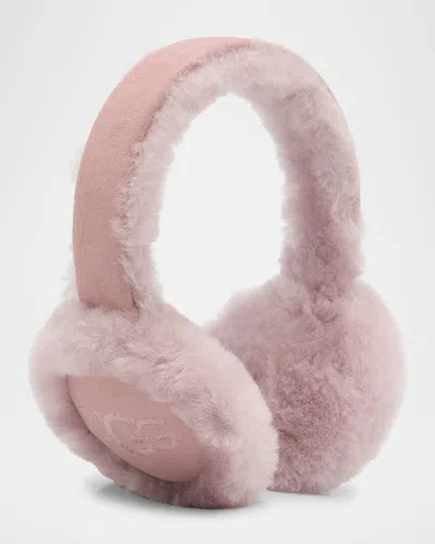 Ugg Embroidered Logo Shearling Earmuffs In Ashen Rose