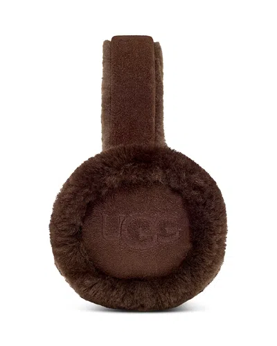 Ugg Embroidered Logo Shearling Earmuffs In Brown