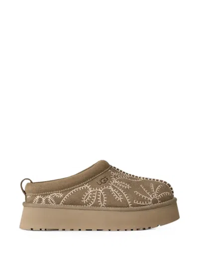 Ugg Embroidered Platform Mules In Brown