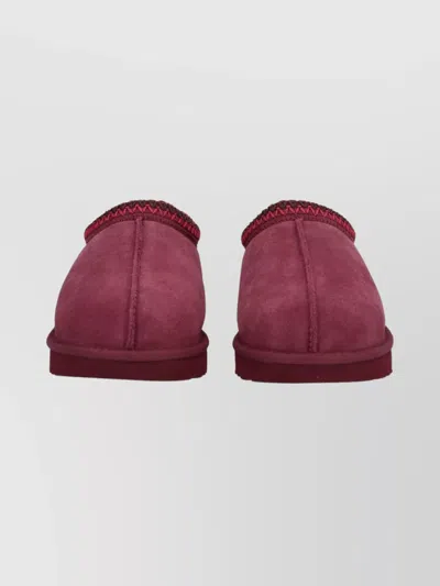Ugg Embroidered Trim Flat Sole Round Toe Slippers In Red