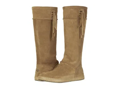 Pre-owned Ugg Emerie Women Knee High Flat Boots Chestnut Real Suede Tassel Charm Sz 10, 11 In Brown