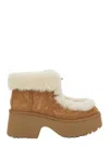 Ugg Esmee Beige Ankle Boots With Fur Detailing And Platform In Suede Woman In Brown