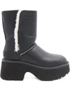 Ugg Fur-trimmed Black Leather Platform Boots With Block Heel In Multi