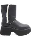 Ugg Fur-trimmed Black Leather Platform Boots With Block Heel In Multi