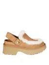 Ugg Suede Mules With Plush Trim And Adjustable Strap In Nude