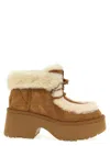 Ugg Esmee Beige Ankle Boots With Fur Detailing And Platform In Suede Woman In Brown