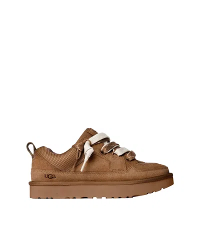 Ugg Essential Leather Lace-up Sneakers For Women In Brown