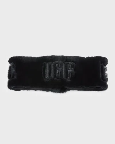 Ugg Exposed Logo Sheepskin Headband In Black