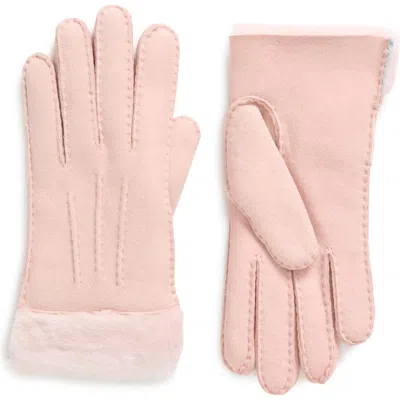 Ugg ® Exposed Seam Genuine Shearling Leather Gloves In Pink Cloud