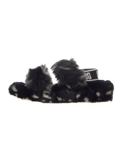 Pre-owned Ugg Faux Fur Animal Print Slides In Blue
