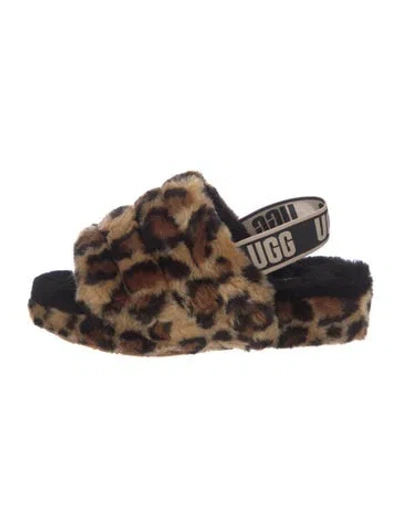 Pre-owned Ugg Faux Fur Animal Print Slides In Multi