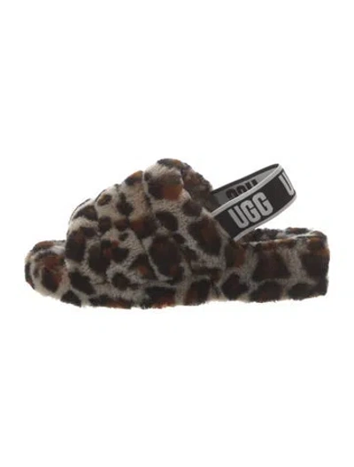 Pre-owned Ugg Faux Fur Animal Print Slides In Neutrals