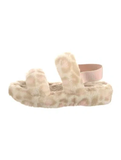 Pre-owned Ugg Faux Fur Animal Print Slides In Neutrals