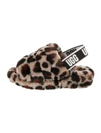 Pre-owned Ugg Faux Fur Animal Print Slingback Sandals In Brown