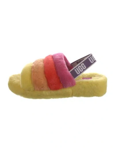Pre-owned Ugg Faux Fur Colorblock Pattern Sandals In Yellow