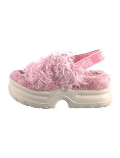 Pre-owned Ugg Faux Fur Colorblock Pattern Slides In Pink