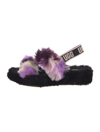 Pre-owned Ugg Faux Fur Colorblock Pattern Slides In Purple