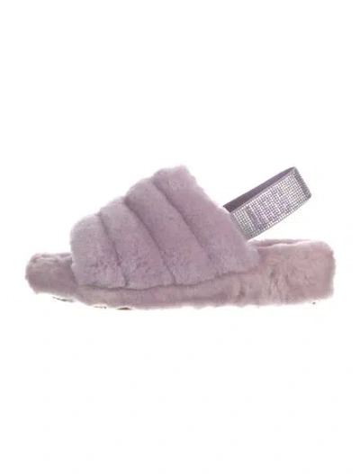 Pre-owned Ugg Faux Fur Crystal Embellishments Slingback Sandals In Purple