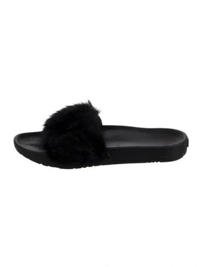 Pre-owned Ugg Faux Fur Faux Fur Trim Slides In Black