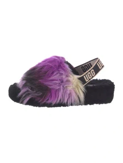 Pre-owned Ugg Faux Fur Faux Fur Trim Slides In Purple