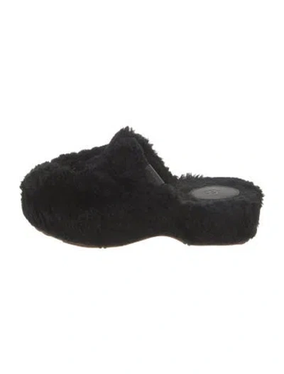 Pre-owned Ugg Faux Fur Flats In Black