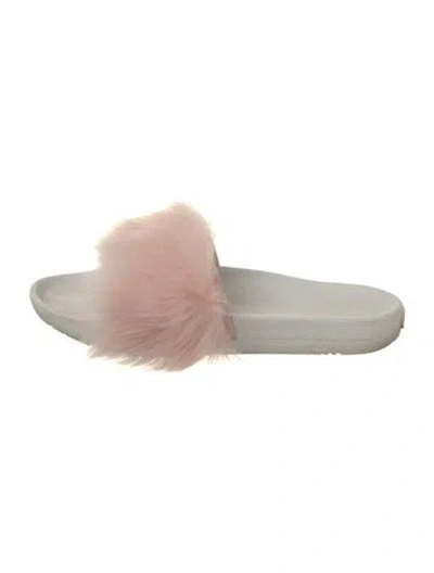 Pre-owned Ugg Faux Fur Fur Trim Slides In Pink