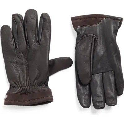 Ugg ® Faux Fur Lined Captain Pieced Leather Glove In Dark Brown