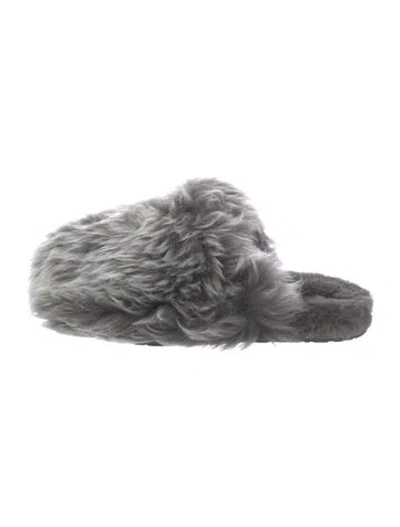 Pre-owned Ugg Faux Fur Mules In Gray
